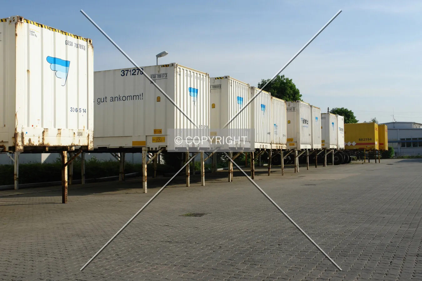 Intermodal containers parked on a logistic center site