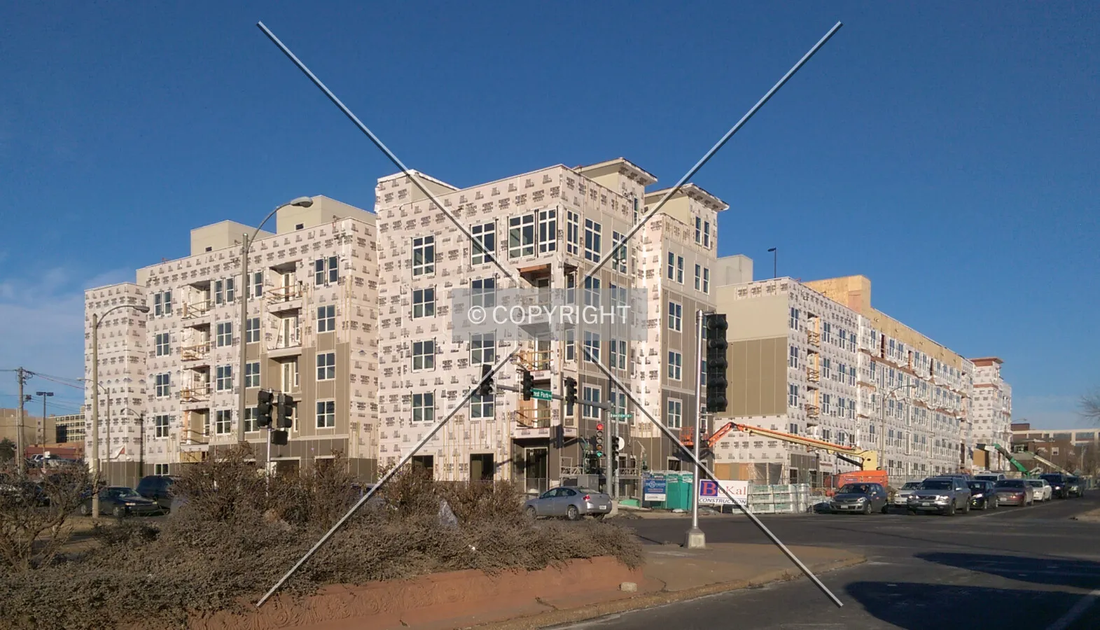View from the southwest during construction; February 23, 2015
