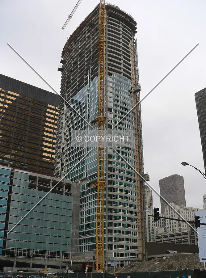 View from the southeast at the intersection of McClurg Court and Grand Avenue