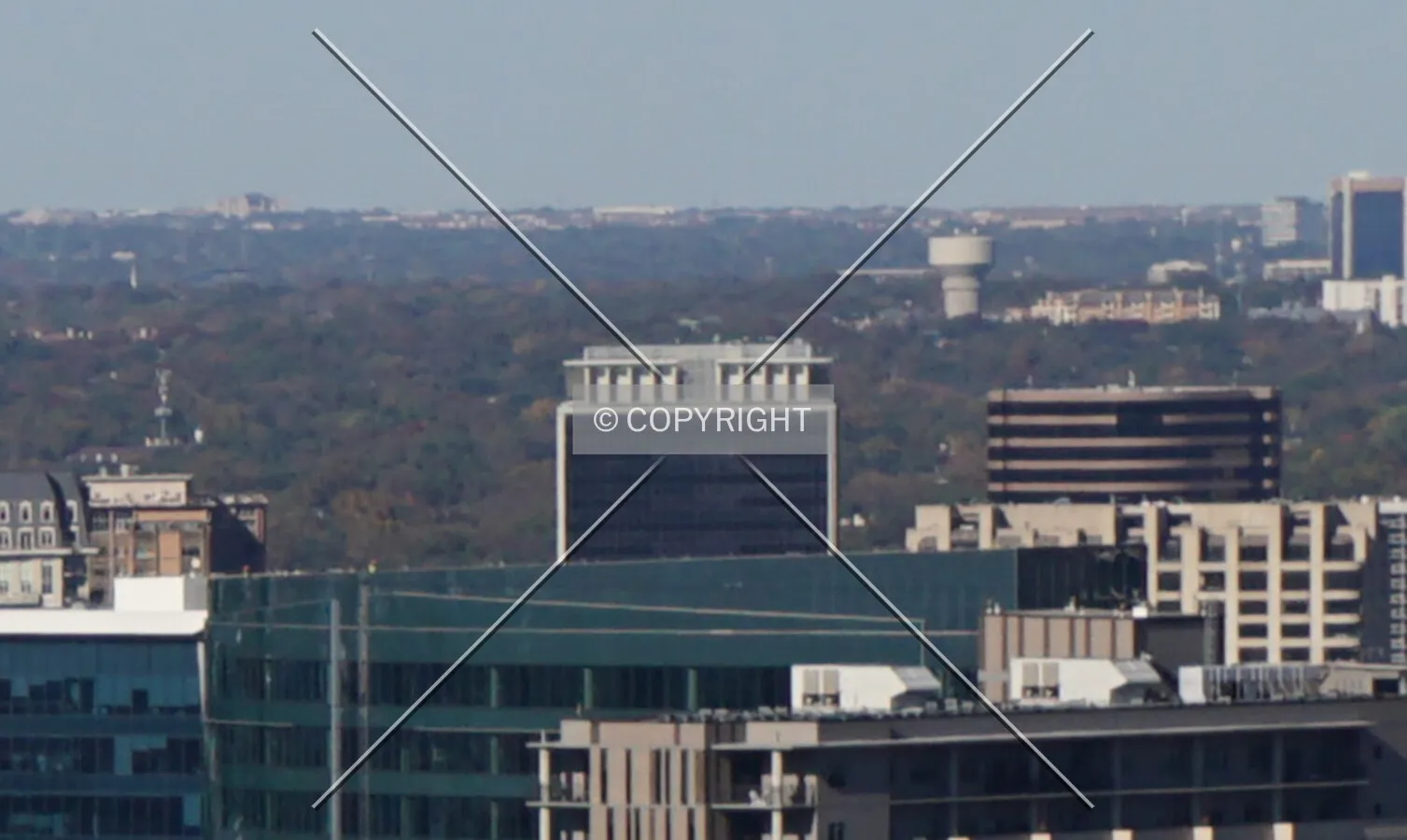 Distant view of the upper floors from the southeast; November 18, 2021