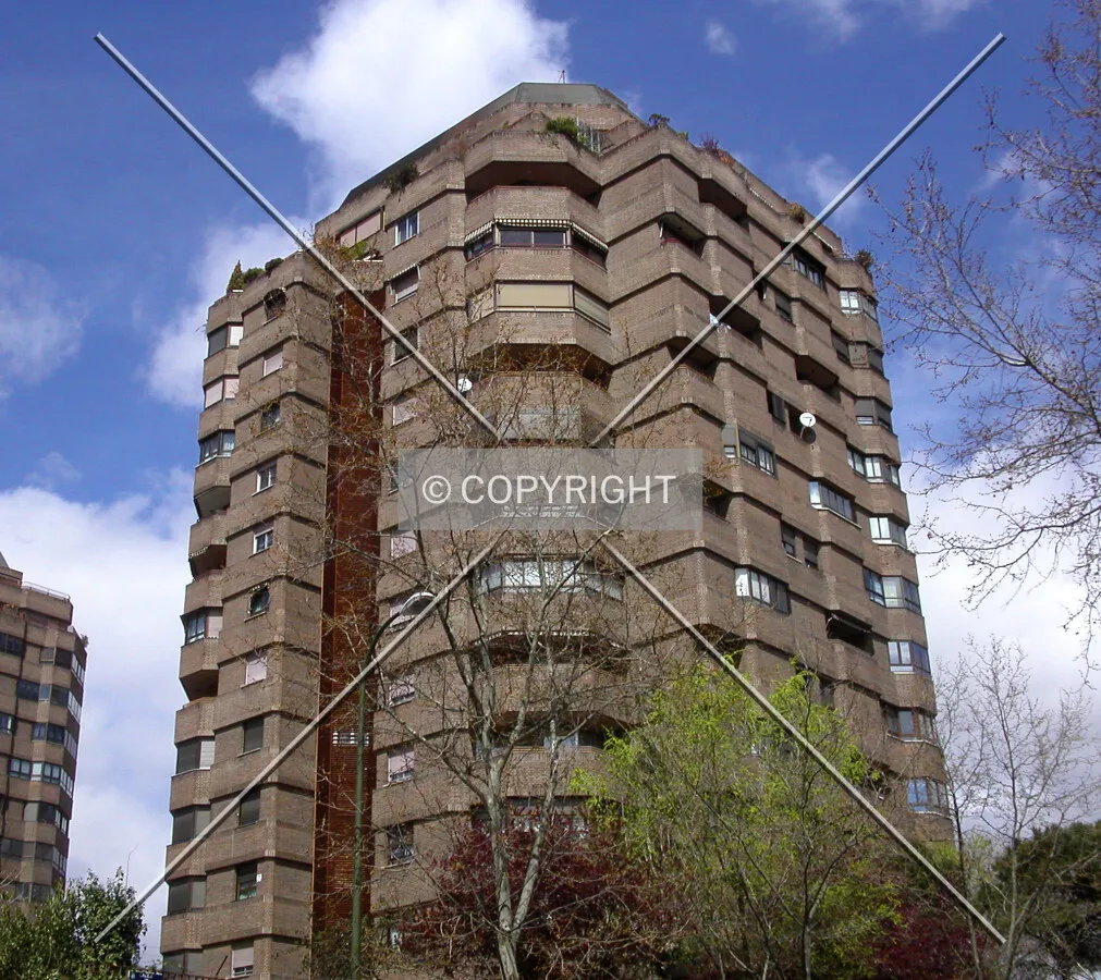 Looking up to the building from the southeast