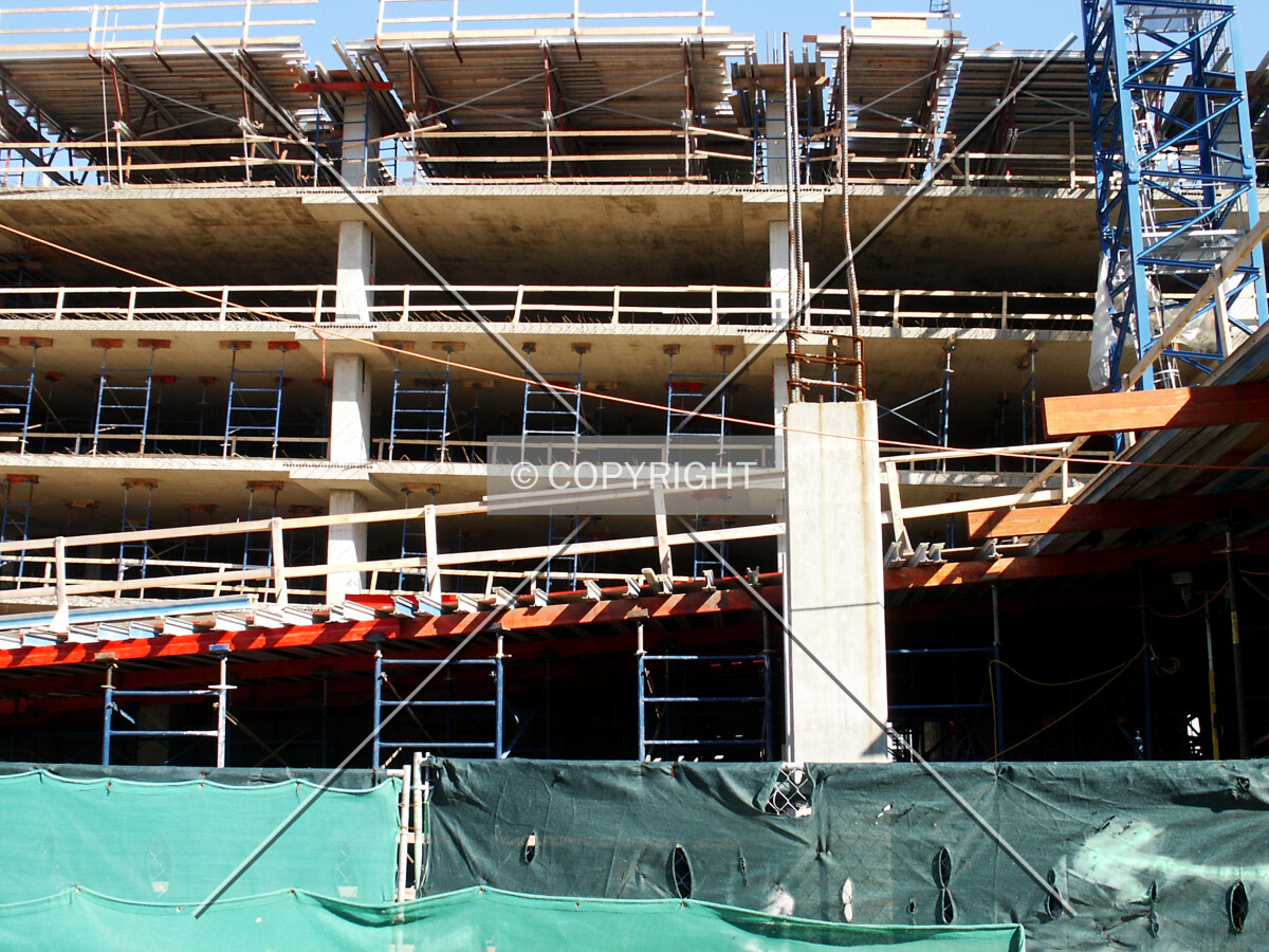 Lower floors and parking ramp from the west