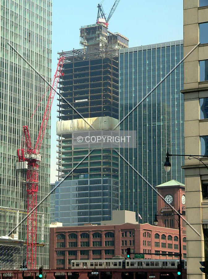 View to the northeast with 300 North LaSalle visible on the left