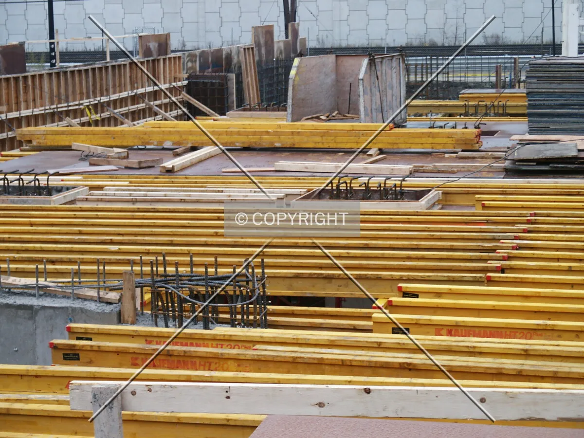 Yellow beams on the north side of the site