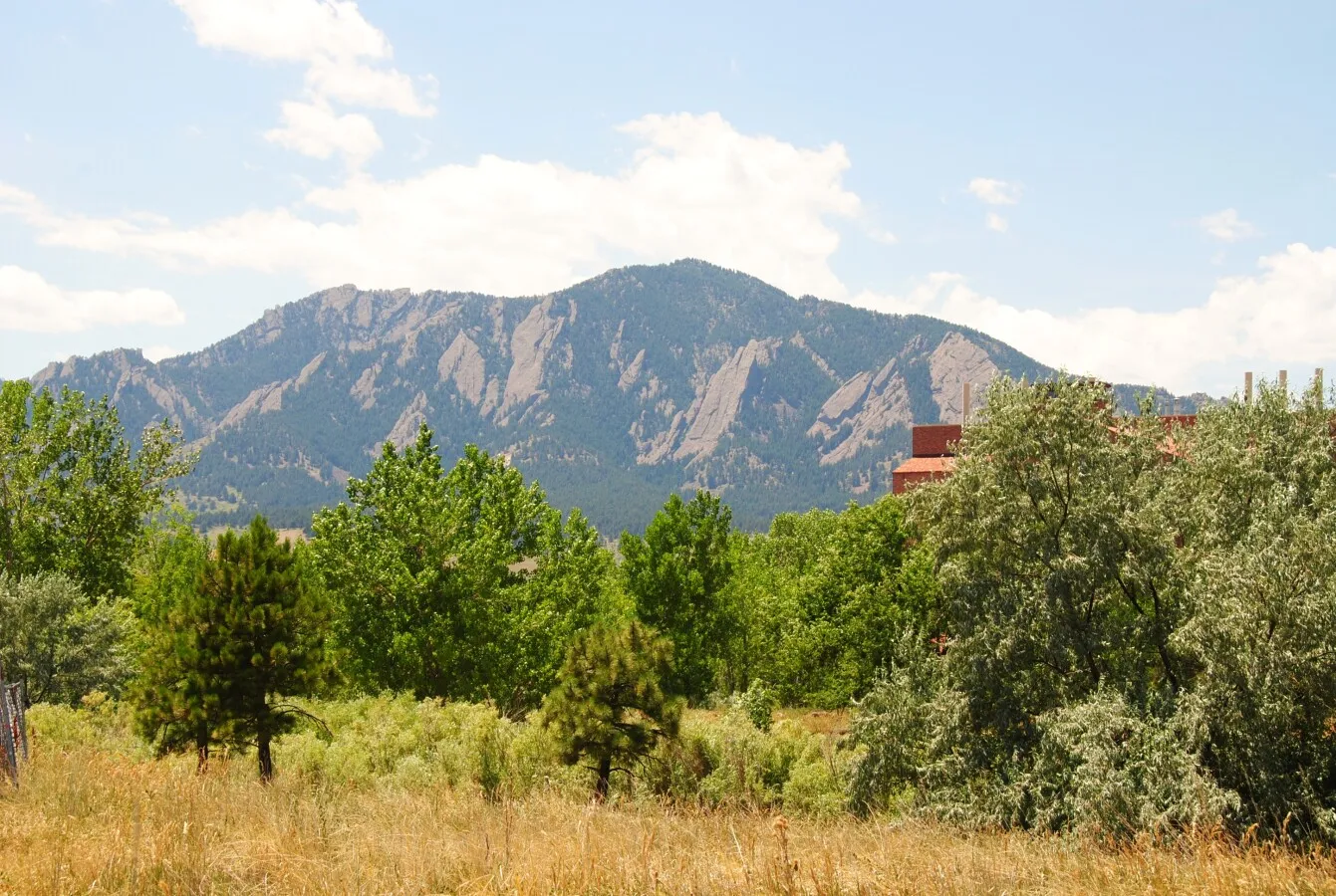 Distant view of the Flatirons