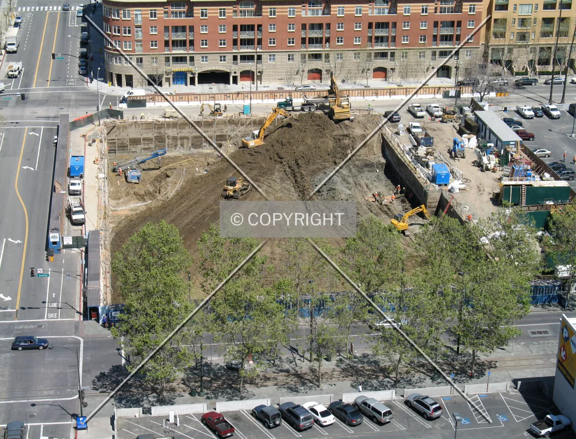 Looking down on the excavations from the west