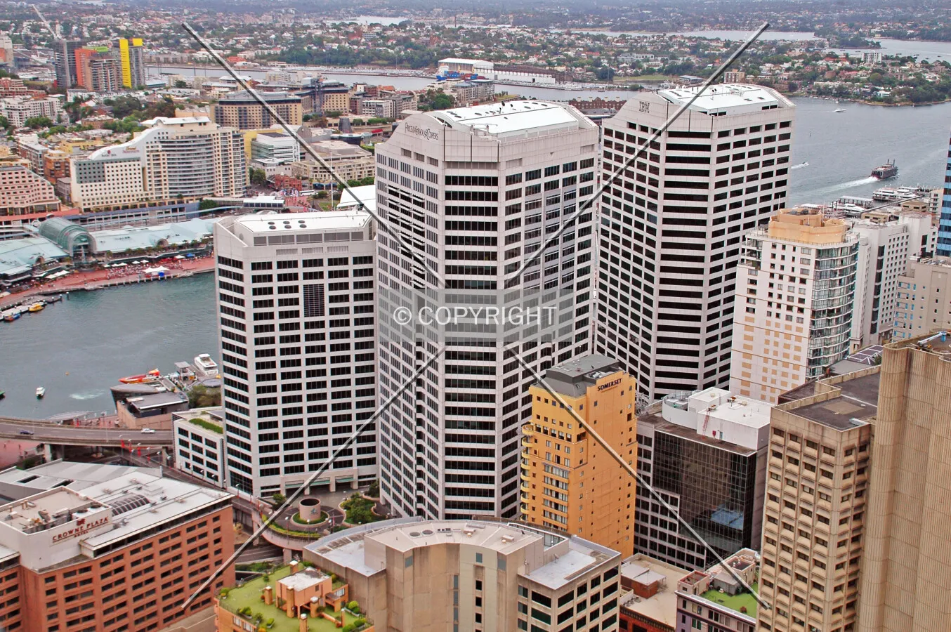 Elevated view from the southeast