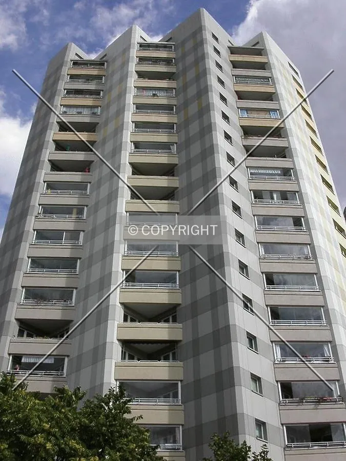 Frontal view of the building