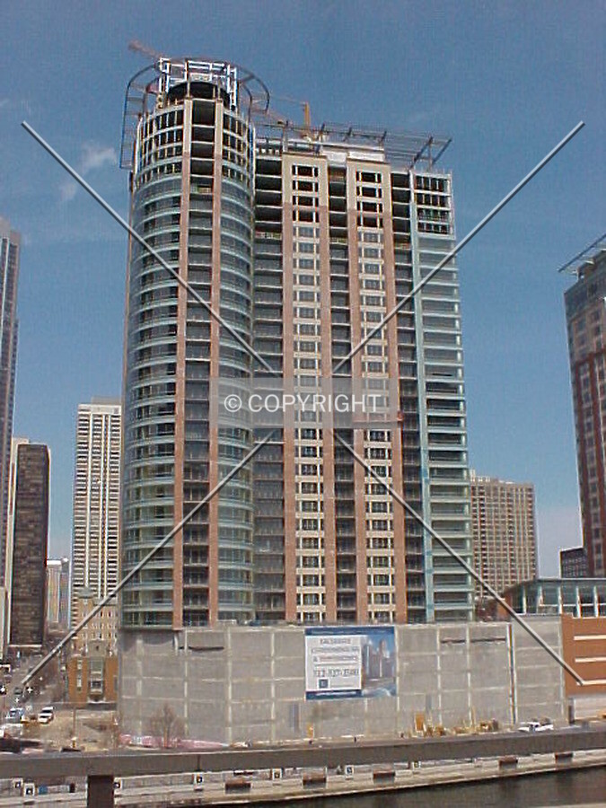 Looking north at the southern facade from upper Wacker Drive