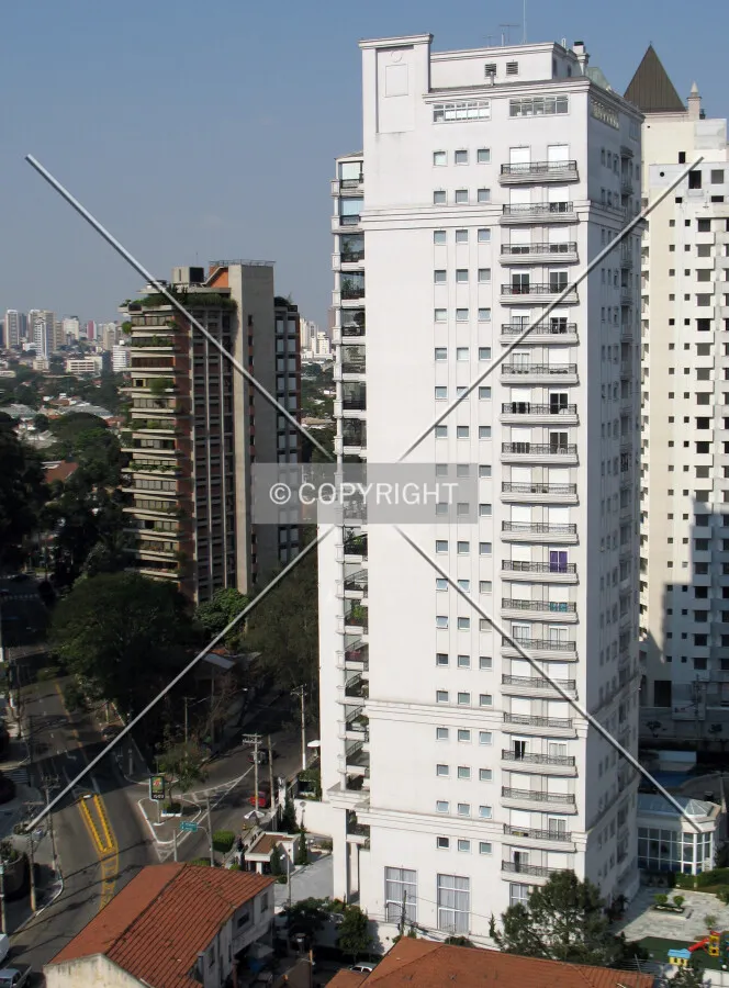 Side elevation from the 18th floor of a nearby building
