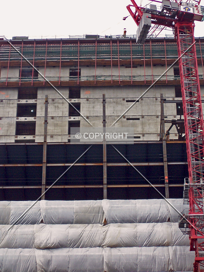 Core and structural steel viewed from the south