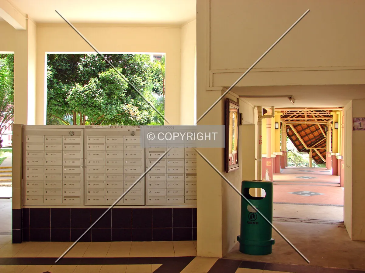 View of mailboxes as seen from the south