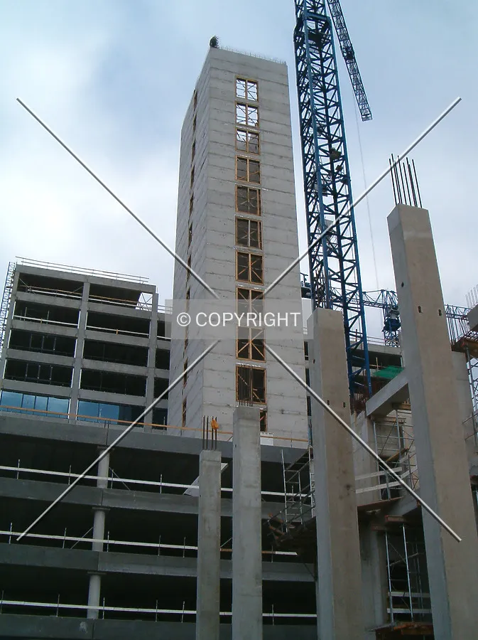 Elevator shaft seen from the hotel's building site