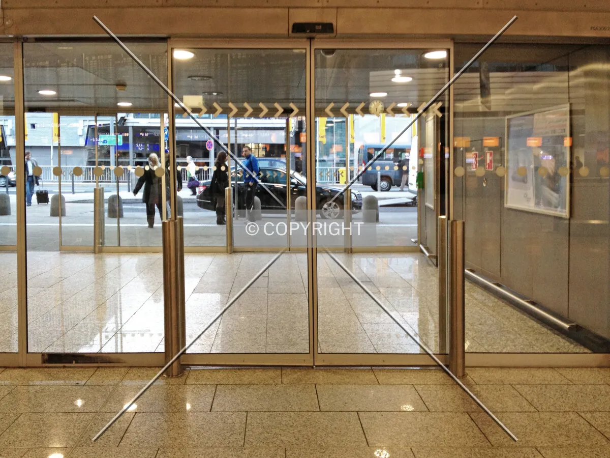 Automatic doors leading outside