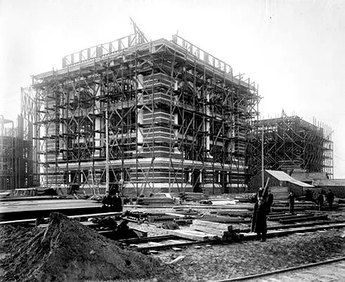 View from the northeast during construction