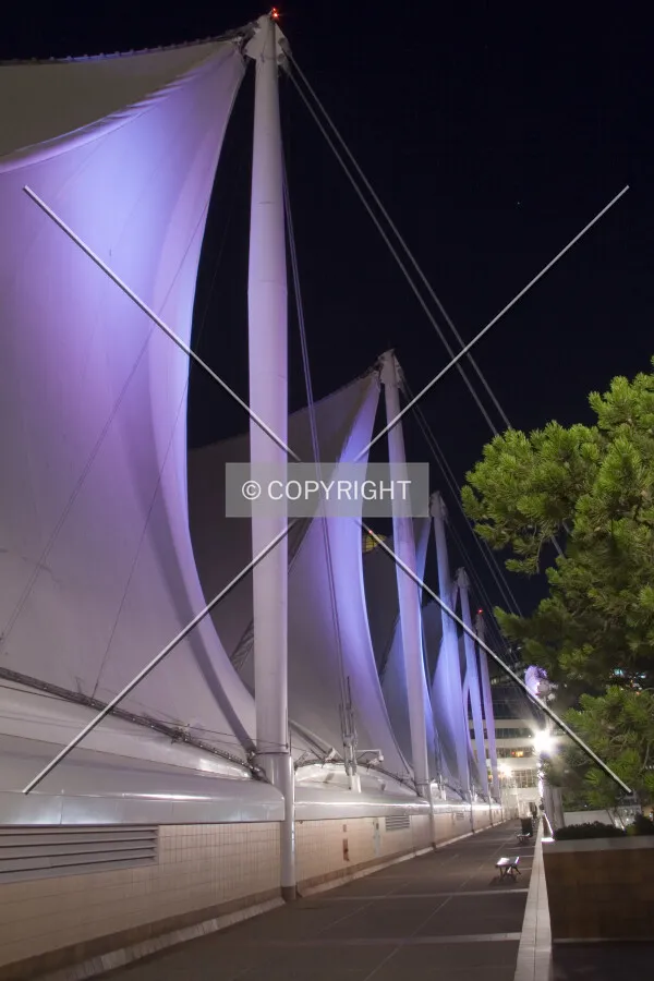 Night view of Canada Place promenade outside the hotel