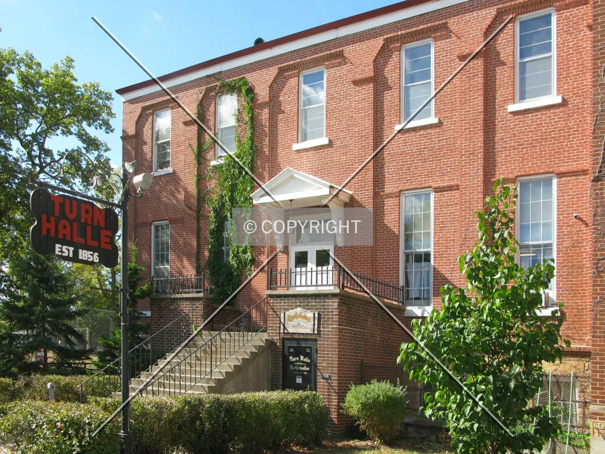 Front facade, signage, and Rathskeller entrance