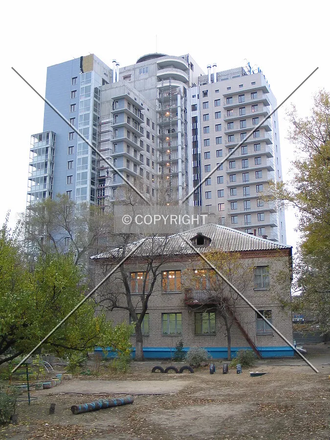 The construction viewed from the backyard