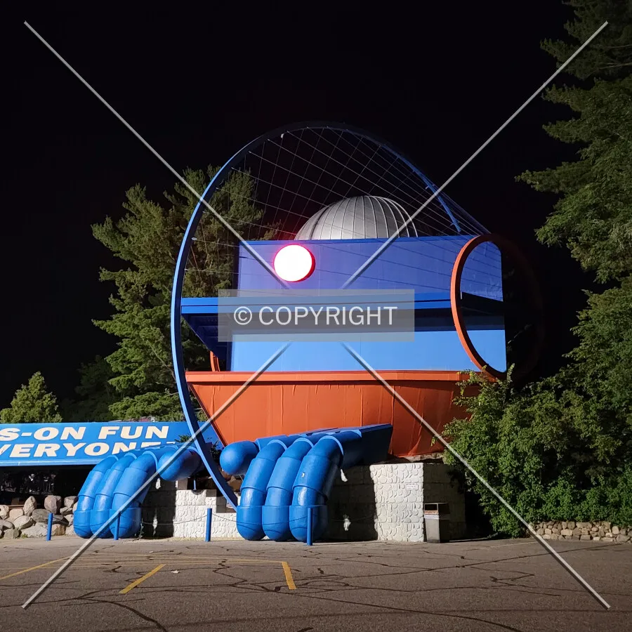 Night view from the southwest; July 3, 2021
