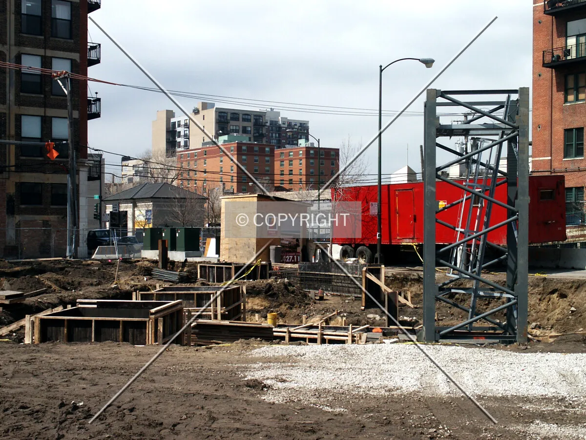 Base of the core and the tower crane