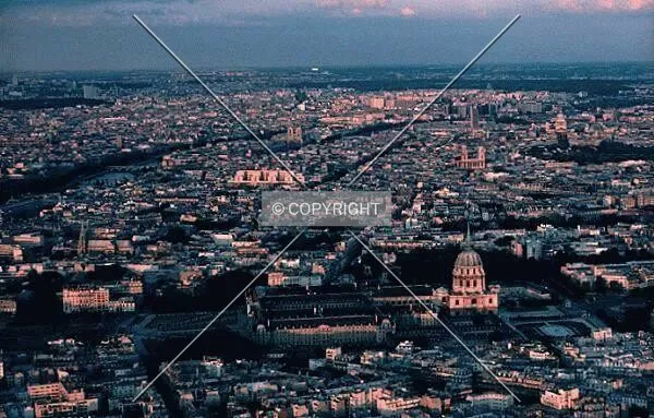 View east from Eiffel Tower with Seine River, Notre Dame, Invalides, St. Sulpice, Pantheon