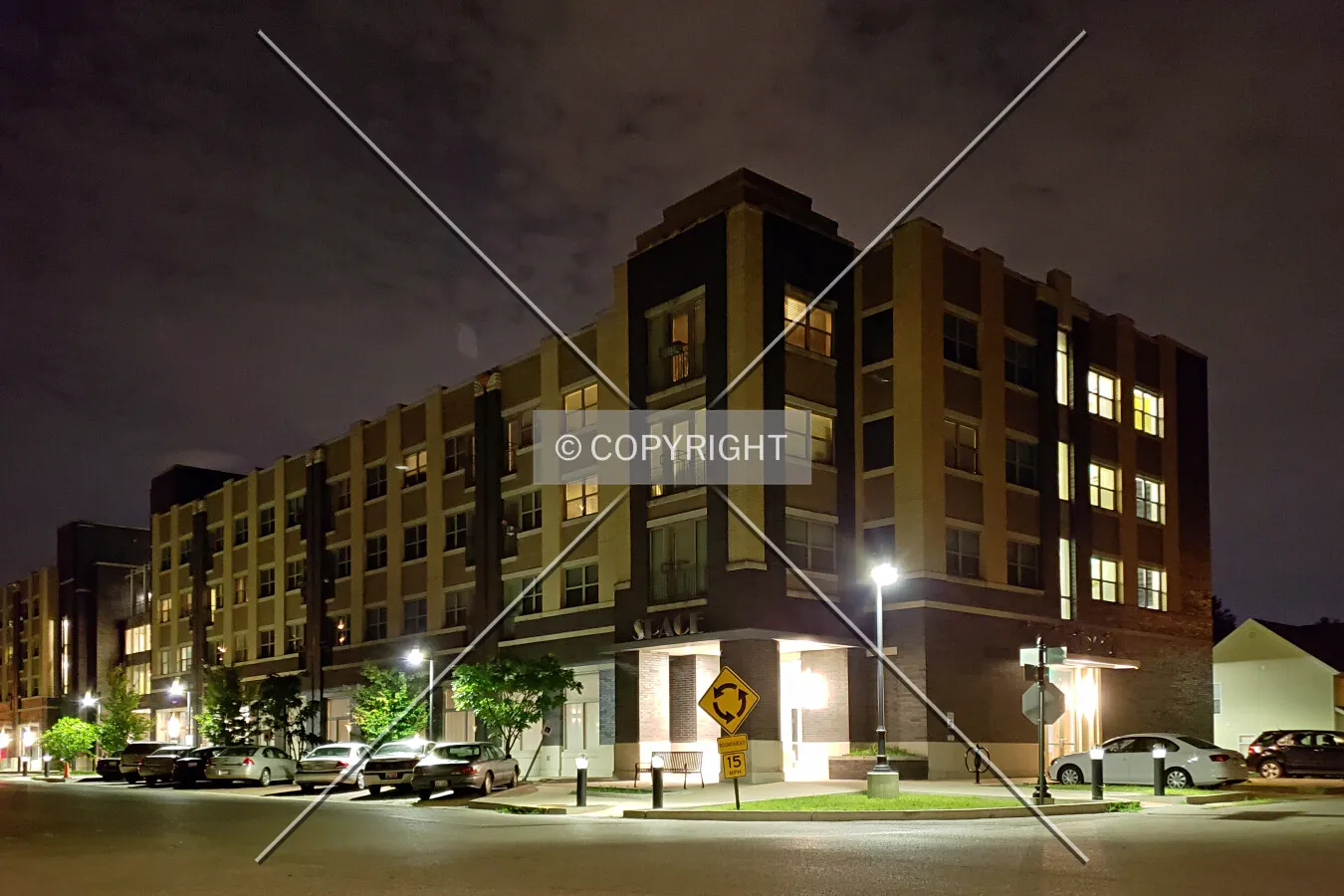 View from the southeast at night; July 30, 2018