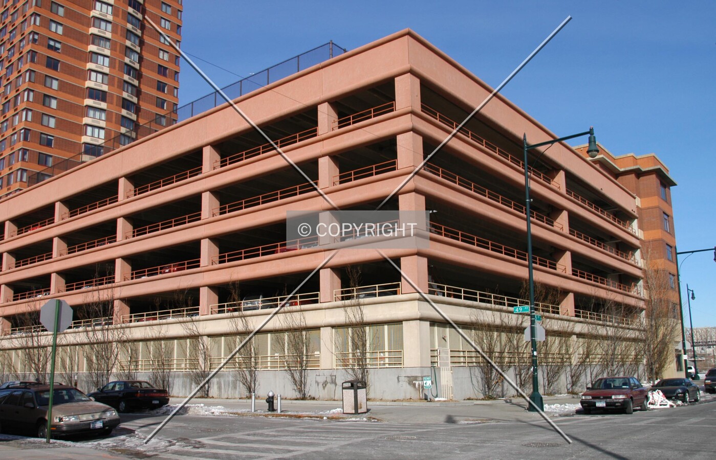 Parking garage on the east side of the building