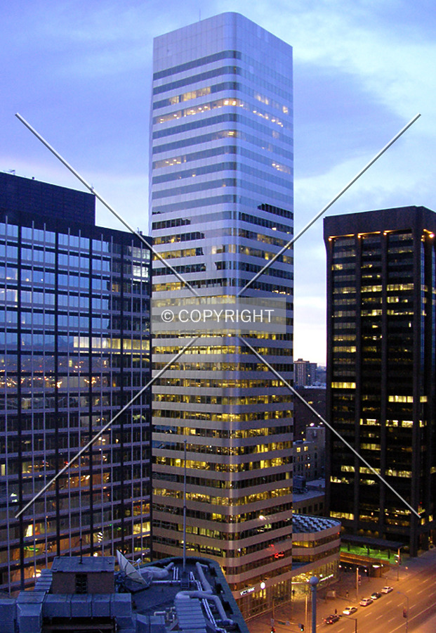 Elevated view at dawn from the west