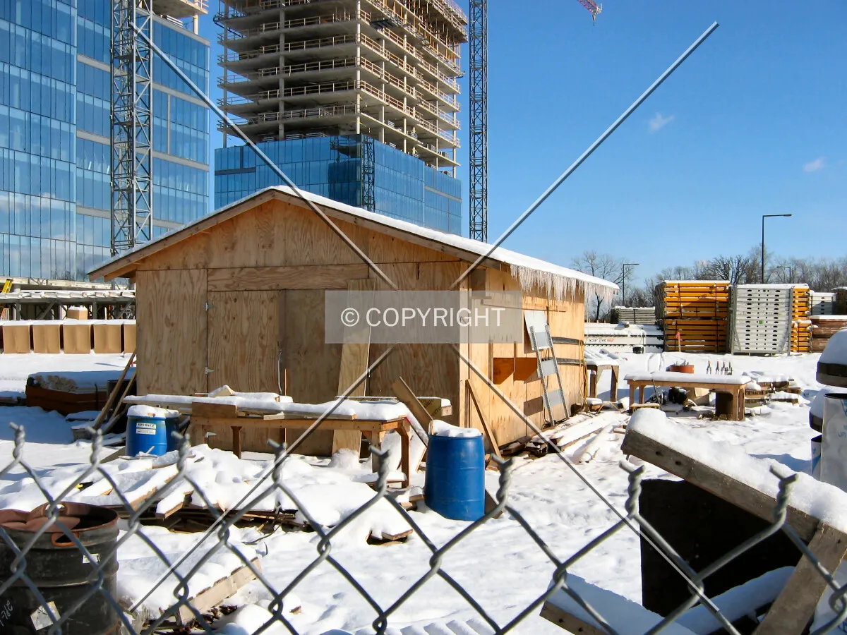 Storage shed under snow