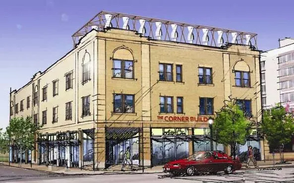 Rendering of completed renovations including new wind turbines