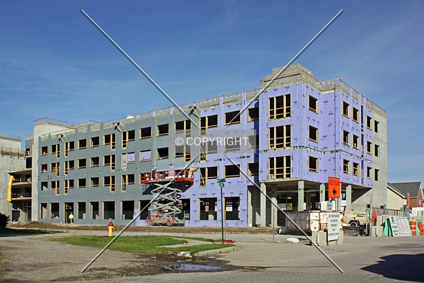 View from the southeast during construction