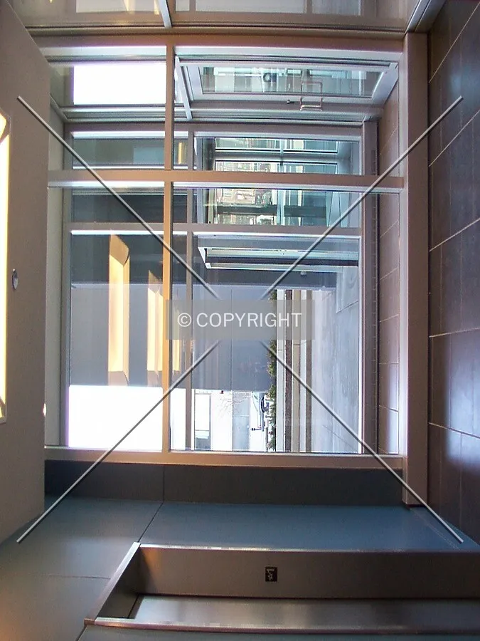 Looking north from the elevators to the entrance