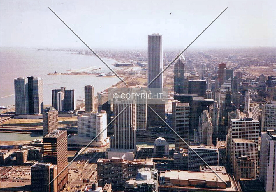 View south across downtown Chicago from the John Hancock Center; March 23, 1996