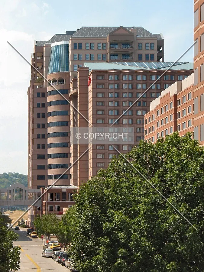 View to the west along RiverCenter Boulevard, other towers in foreground