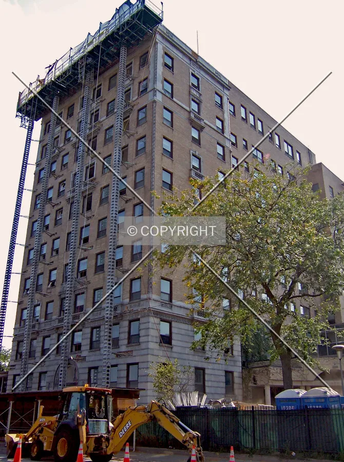 Northwest corner of the mid-rise tower viewed during the prep stages of demolition