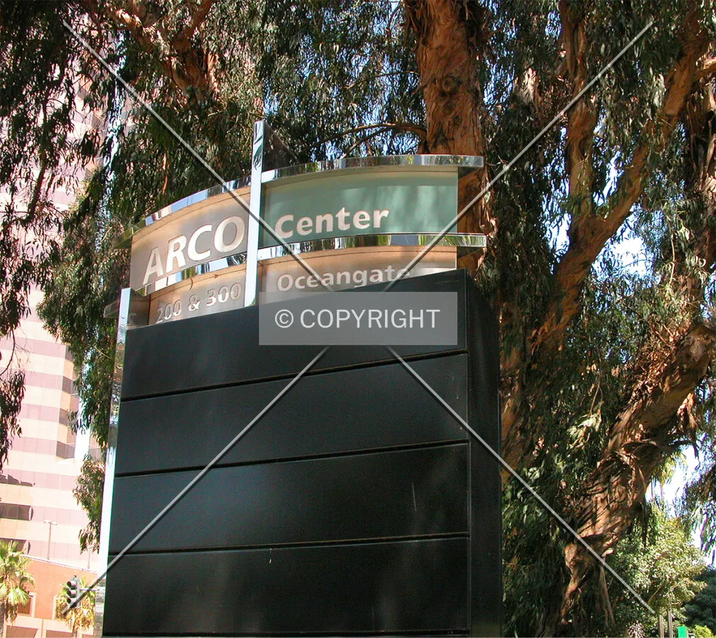 Complex sign in the shaded plaza