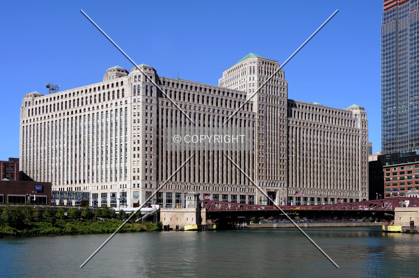 View from the southwest along the Chicago River