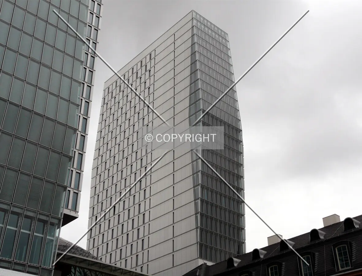 View from the northwest, with the office tower on the left