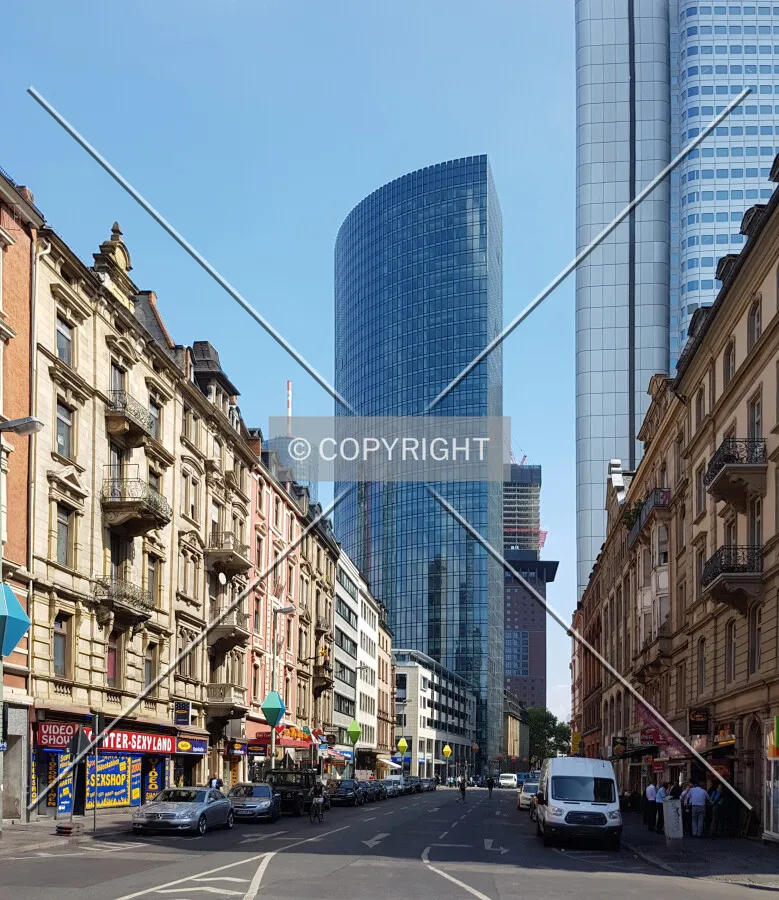 Taunusstraße in Frankfurt with the SKYPER Tower in the background