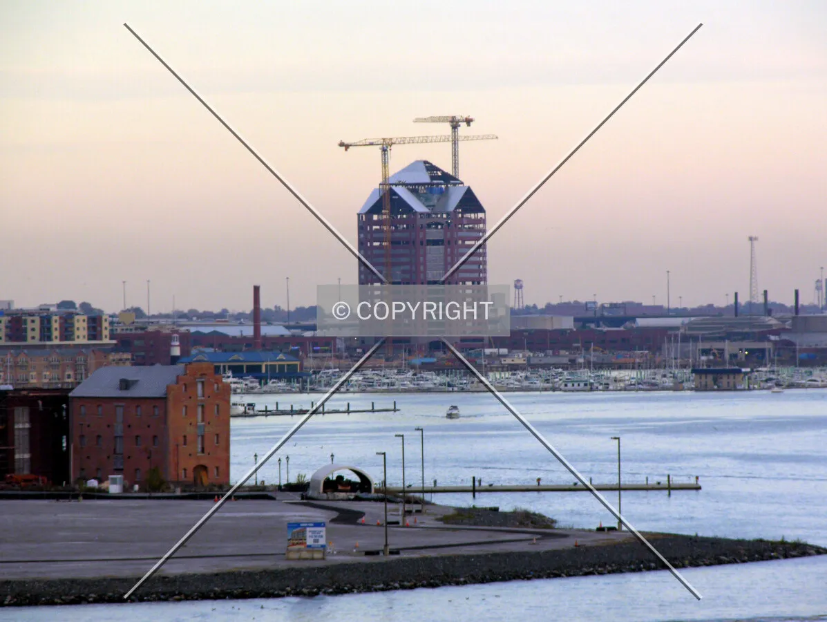 Distant view from the west at dusk from Federal Hill Park