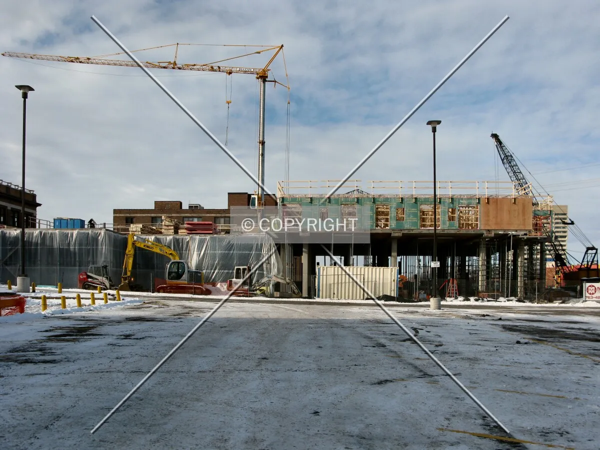 View to the west across the adjacent parking lot