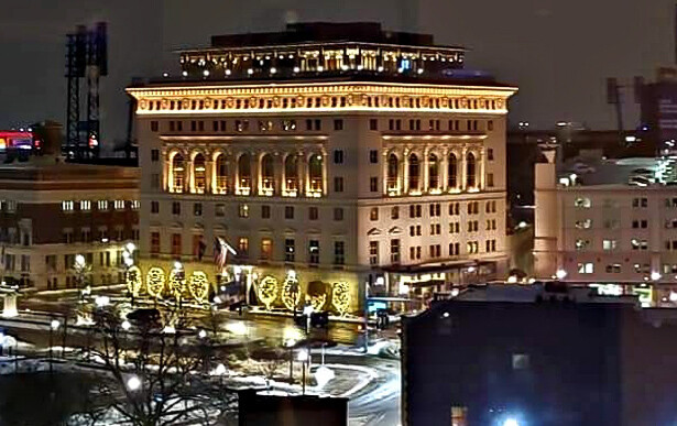 Night view from the southeast; January 25, 2019