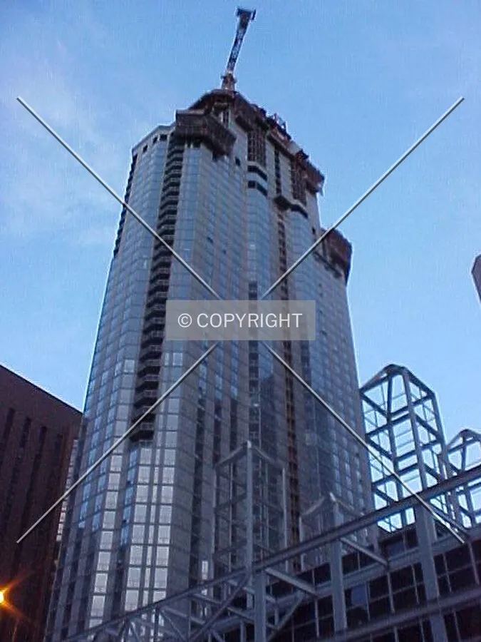 Looking up at the southern and western facades from Stetson & Lake Street