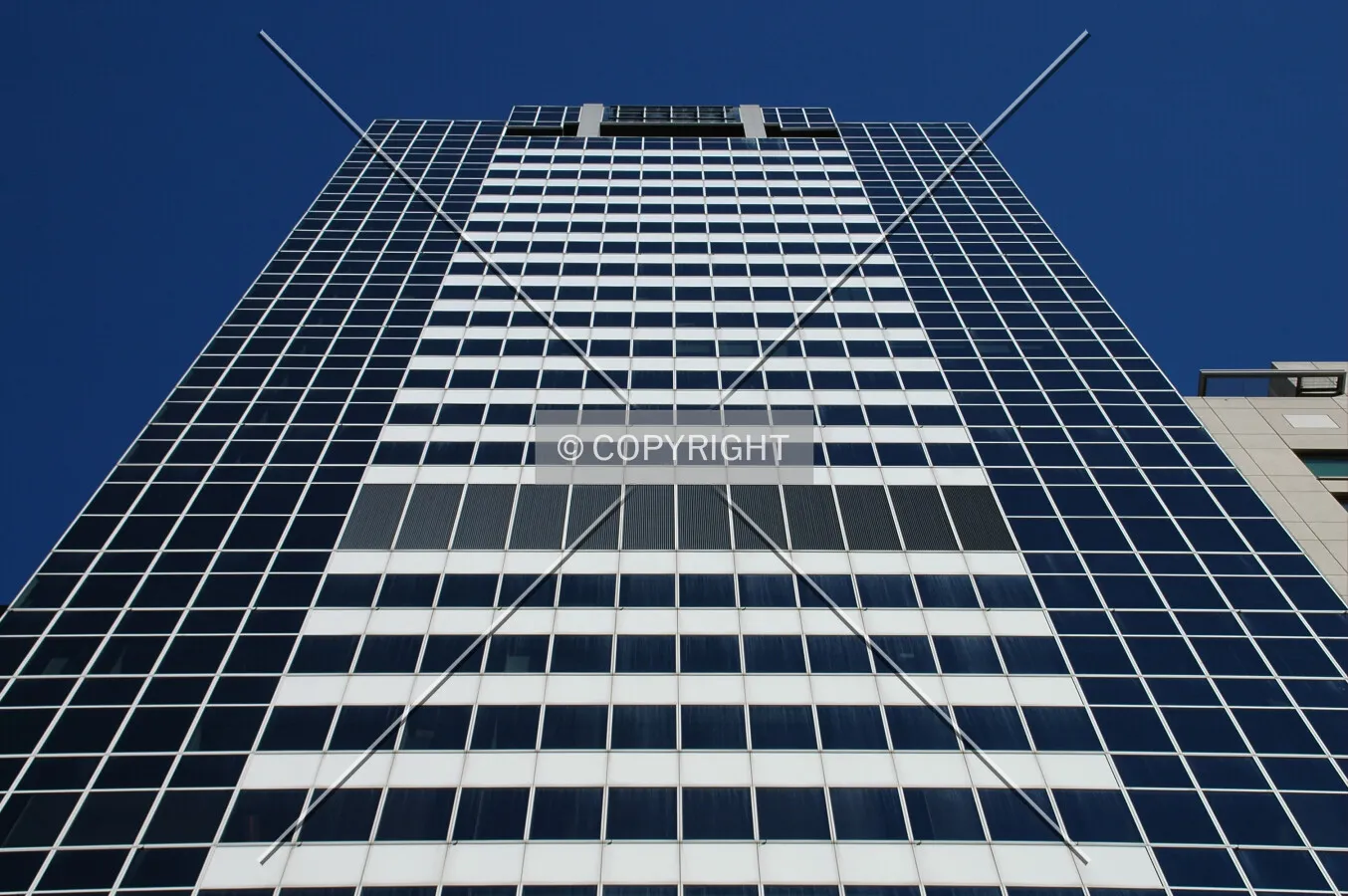 Looking up the east facade