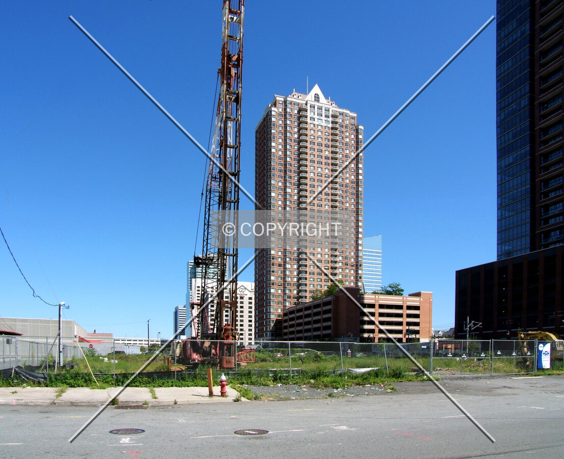 View from the southwest showing the pile driver on site