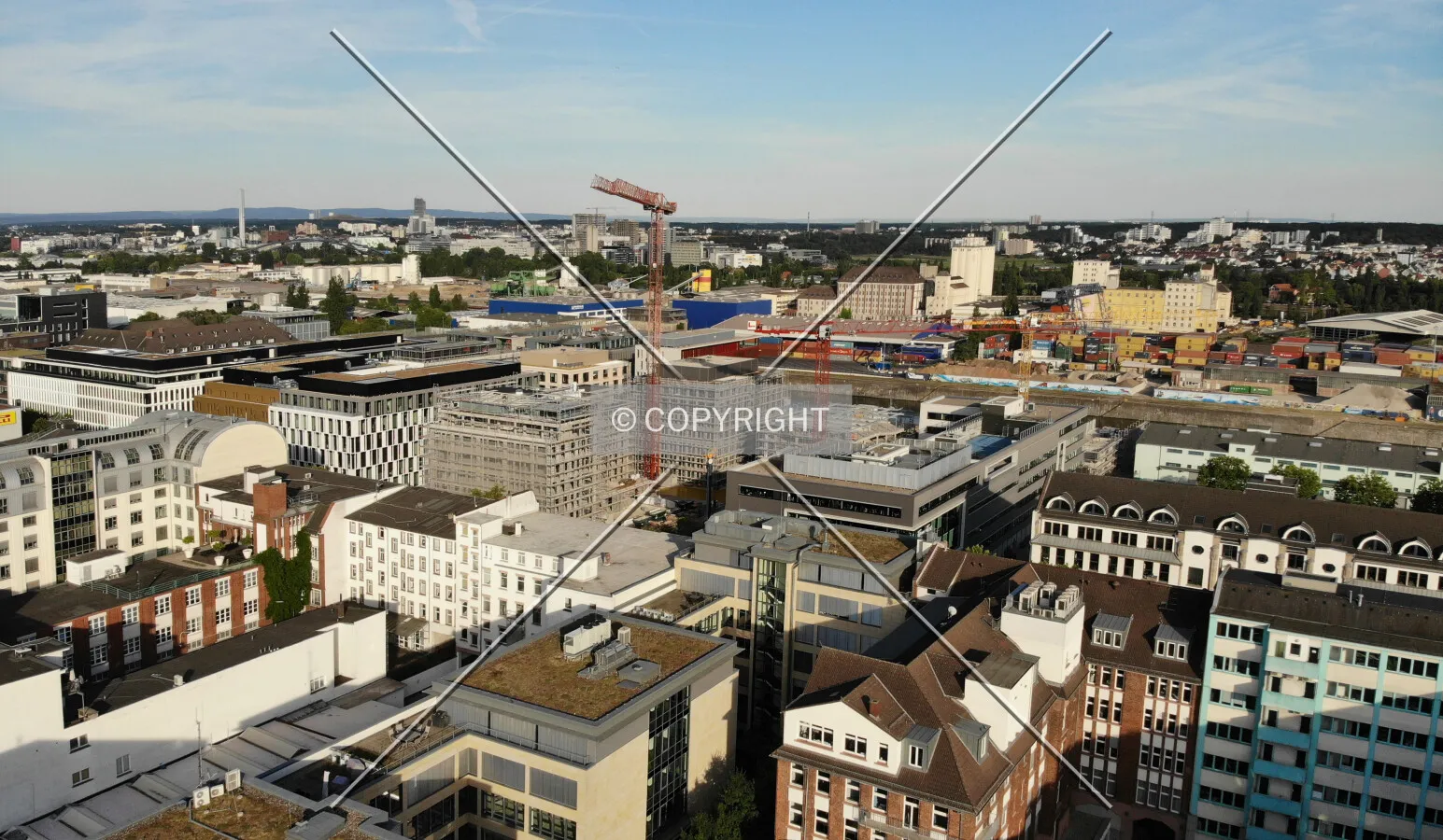Lindley-Quartier under construction at Hanauer Landstraße - Offenbach in the far background