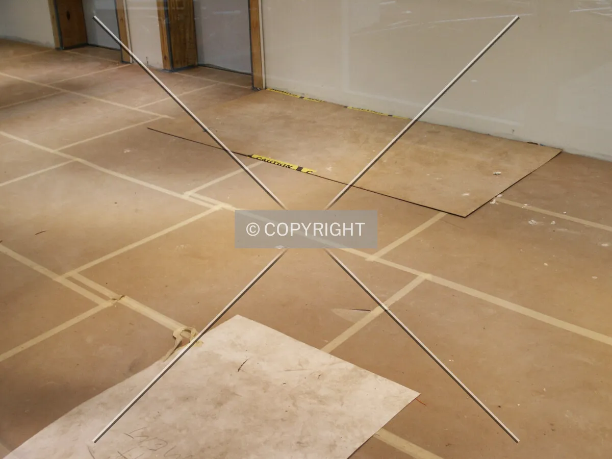 Lobby floor covered with cardboard