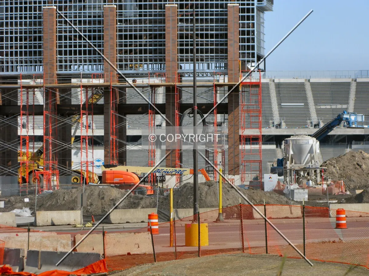 View to the east into the stadium bowl, with the base of the main scoreboard