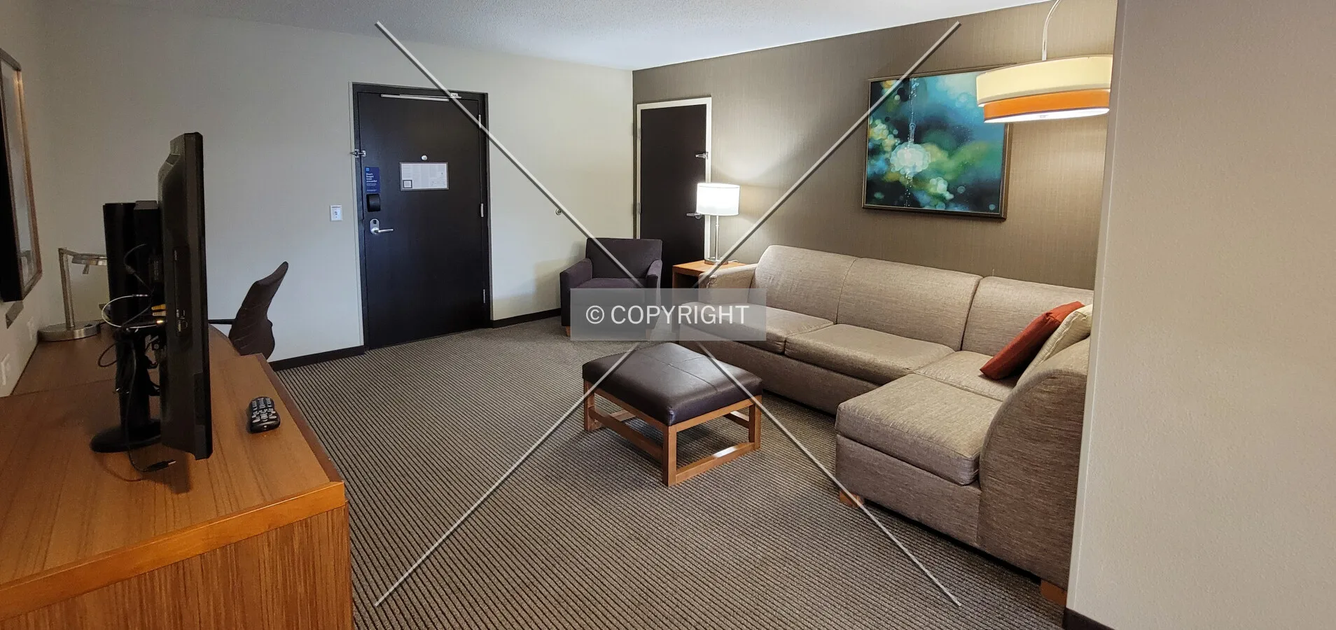 A Hyatt Place guest room; July 3, 2021