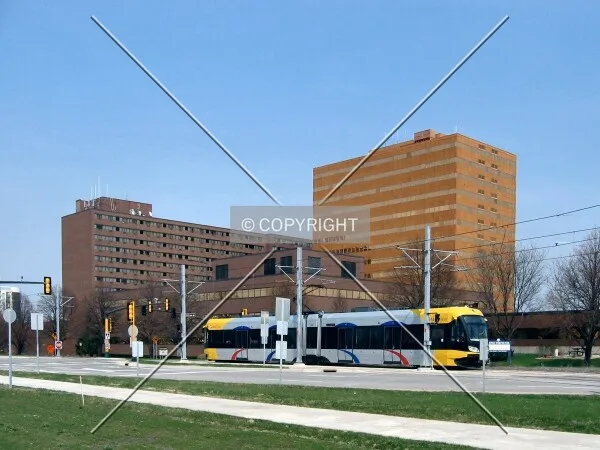 View to the northeast from Reflections construction site, Hiawatha Light Rail line traveling north on 34th Avenue